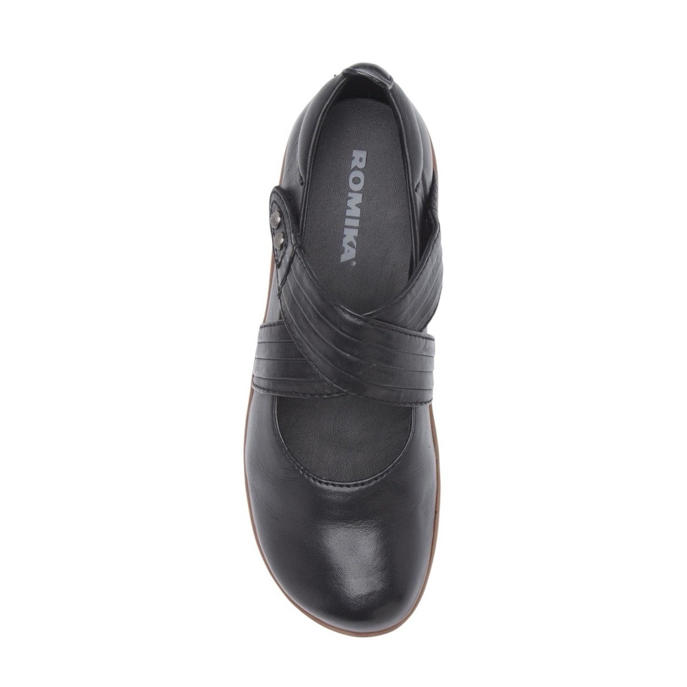 Romika Mary Jane Shoes Women's Size 8.5 Black Leather Comfort Strap Flats